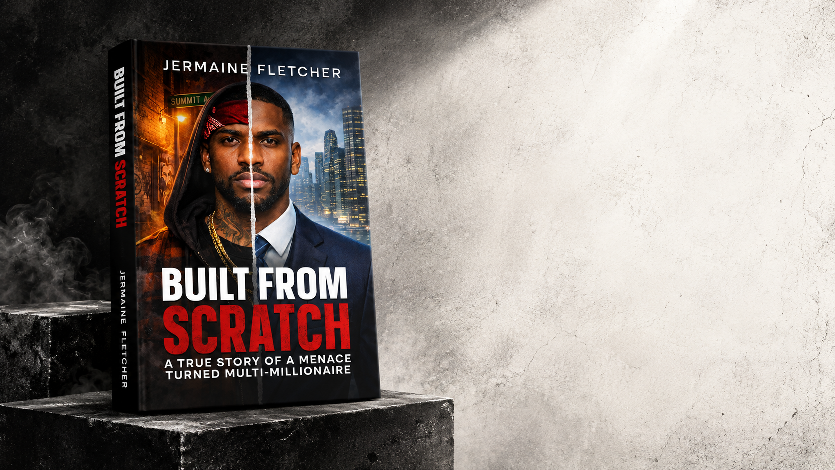 Built From Scratch — the book by Jermaine Fletcher, standing on concrete steps