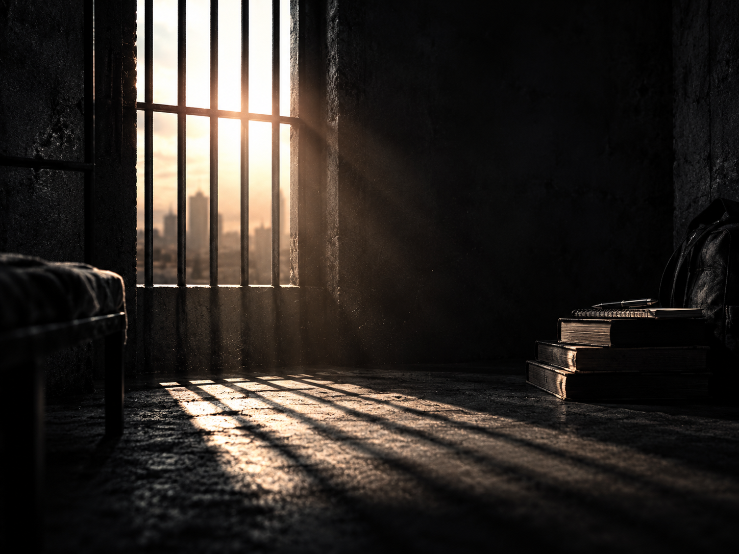 Light through a prison window symbolizing redemption