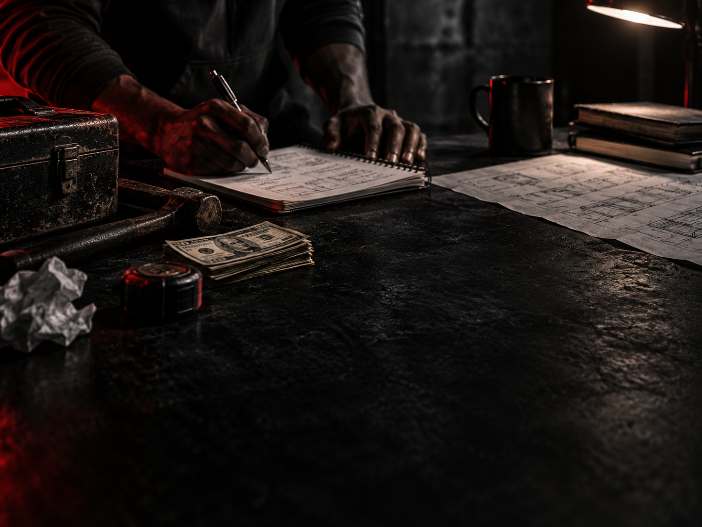 Close-up of determined first steps, dark cinematic tone